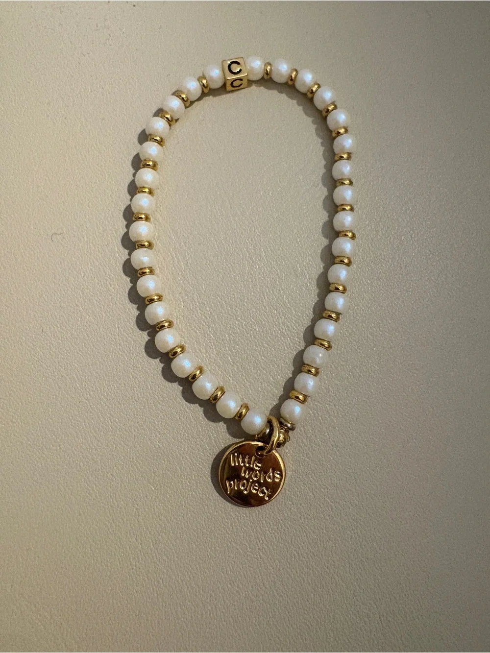 Little Words Project Pearl & Gold Charm “letter C” Bracelet for Kids